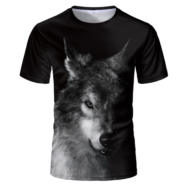 Męska koszulka z krótkim rękawem 3D z wilkiem - model 2021 - tanie ubrania i akcesoria