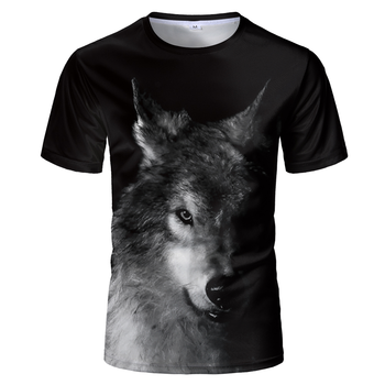 Męska koszulka z krótkim rękawem 3D z wilkiem - model 2021