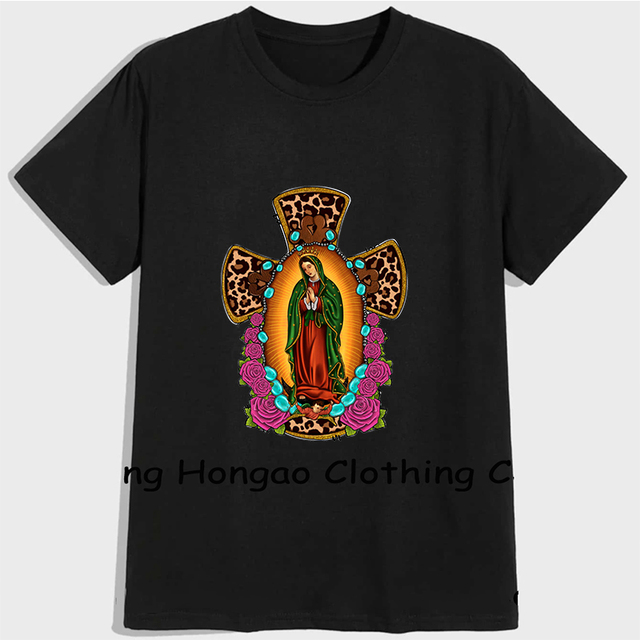 Damska koszulka z nadrukiem Dropping dama z Guadalupe - krzyż, Plus Size, 100% bawełna - tanie ubrania i akcesoria