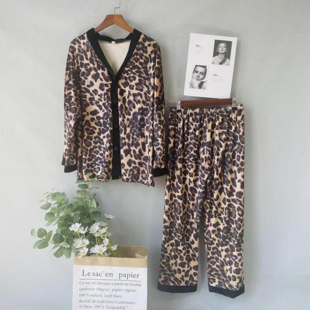 Leopard welur Homewear - bielizna nocna z dekoltem w kształcie litery V - tanie ubrania i akcesoria