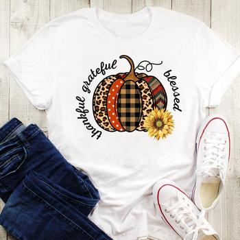 Koszulka damska z nadrukiem Tees Flower Leopard w stylu jesiennej jesieni, idealna na Halloween i święto dziękczynienia