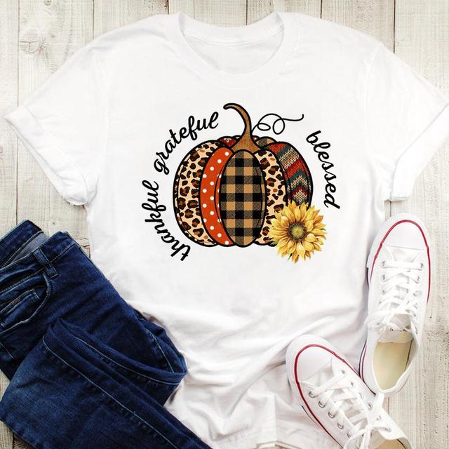 Koszulka damska z nadrukiem Tees Flower Leopard w stylu jesiennej jesieni, idealna na Halloween i święto dziękczynienia - tanie ubrania i akcesoria