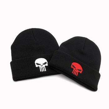 Czapka zimowa ze haftowaną czaszką Punisher wykonana z wełny - męska i damskie Beanie trendy na jesień i narciarstwo