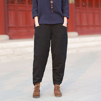 Johnature luźne bawełniane spodnie damskie na co dzień jesienno-zimowe 2021 w stylu Vintage