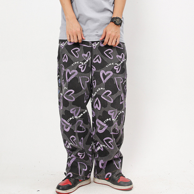 Nadrukowane spodnie dżinsowe Hip-hop Harajuku Unisex Oversize Baggy Jean - tanie ubrania i akcesoria