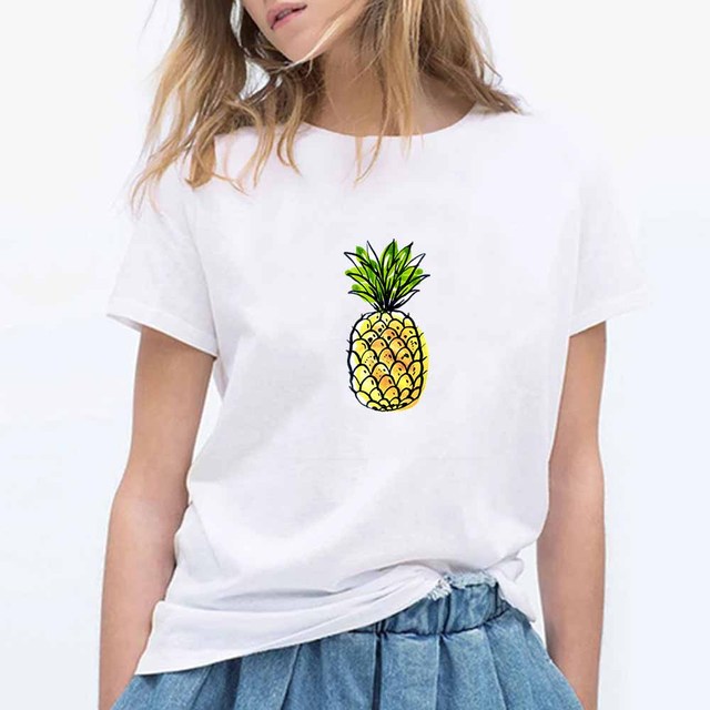 Damska koszulka K Pop z ananasowym motywem, wycięciem pod szyją i krótkimi rękawami - lato 2020 - tanie ubrania i akcesoria