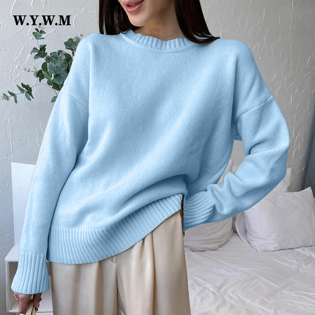 Sweter jesienno-zimowy z kaszmirowej dzianiny dla kobiet - luźny, w stylu Basic, miękki i nieformalny - tanie ubrania i akcesoria