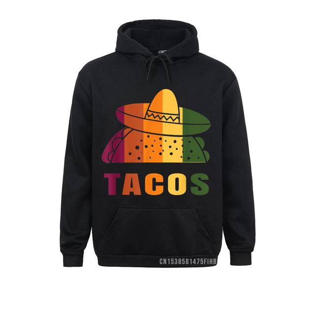 Tacos śmieszne Retro Vintage Meksykańskie Sombrero - Męska Bluza z Kapturem w Prostym i Dominującym Stylu, Długi Rękaw - tanie ubrania i akcesoria