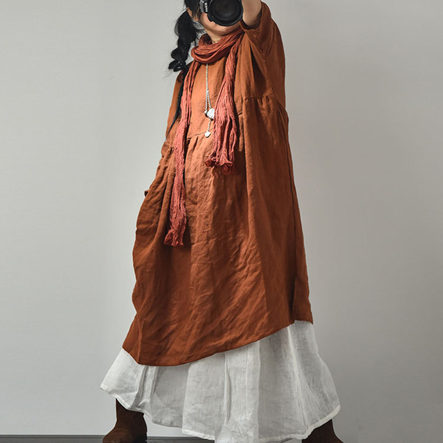 Sukienka Johnature Women Vintage z wysokim stanem, prosta kolorowa o-neck, haft 7/8 rękawem wiosna 2021 - tanie ubrania i akcesoria