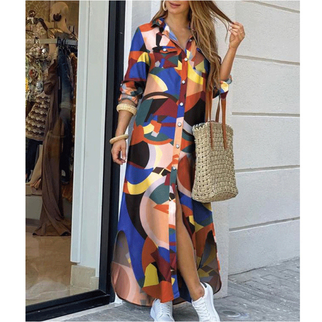 Kobieca sukienka w jednolitym kolorze z drukiem, idealna na wiosnę i jesień - tanie ubrania i akcesoria