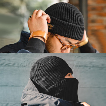 Męska czapka Retro Skullies & czapki Indigo granatowy kapelusz dziergana wełniana czapeczka Baotou