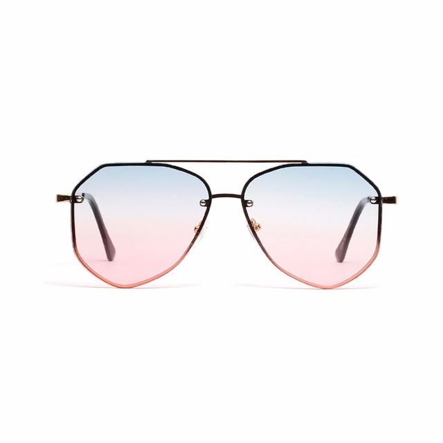 Okulary przeciwsłoneczne damskie retro oversize marki projektant luksusowe, metalowe w kolorze różowym - wielokątne lustro vintage - tanie ubrania i akcesoria