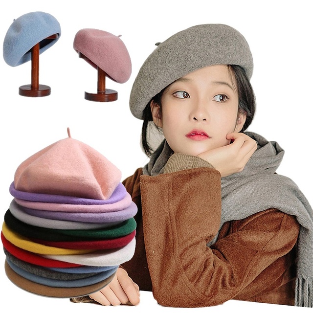 Wełniany beret francuskiego artysty - klasyczny, ciepły kapelusz na jesień i zimę dla kobiet - tanie ubrania i akcesoria