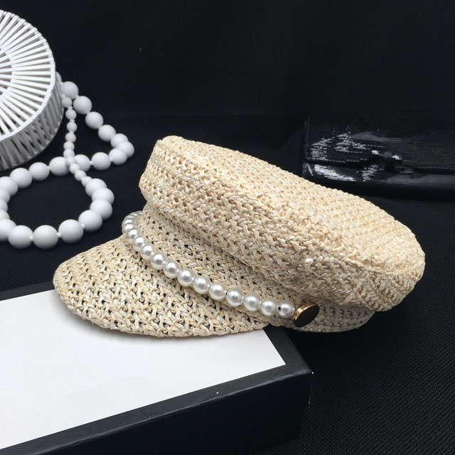 Perłowy kapelusz słomkowy dla kobiet na lato ze wentylacją i cieniem - tanie ubrania i akcesoria