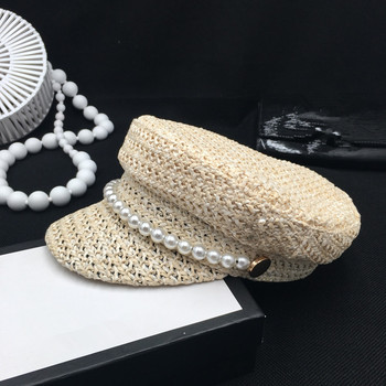 Perłowy kapelusz słomkowy dla kobiet na lato ze wentylacją i cieniem