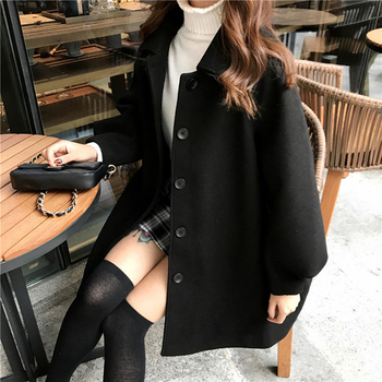 Kobiece wełniane płaszcze 2021 jesień/zima – casual, luźne, luksusowe, w stylu vintage z długimi rękawami – klapa jednorzędowa