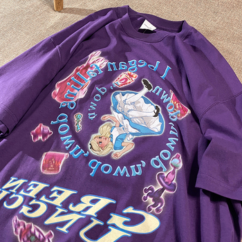 Koszulka damska Alicja w Krainie Czarów z nadrukiem 100% bawełny, krótkim rękawem i okrągłym dekoltem, w stylu kawaii, vintage dla nastolatek