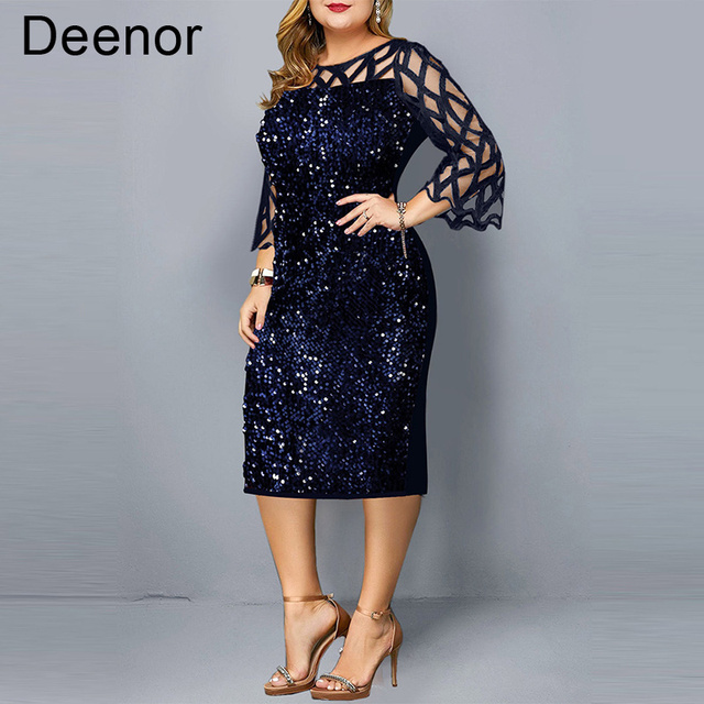 Sukienka wieczorowa Deenor Plus z cekinowym designem, spersonalizowany rozmiar, elegancki krój dla kobiet o pełniejszych kształtach - tanie ubrania i akcesoria
