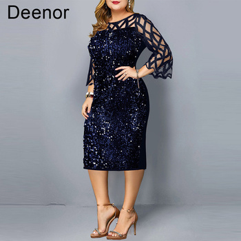 Sukienka wieczorowa Deenor Plus z cekinowym designem, spersonalizowany rozmiar, elegancki krój dla kobiet o pełniejszych kształtach