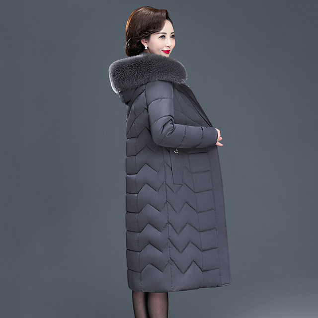 Nowy płaszcz damski x-long Slim biurowy, solidny zimowy kurtka damska z kapturem, bawełniany wyściełany parka z futrzanym kołnierzem - tanie ubrania i akcesoria