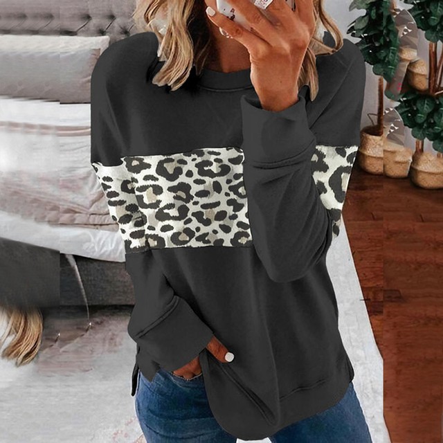 Długi sweter damska w stylu vintage z długim rękawem i printem w kształcie lamparta - jesienno-zimowy must-have - tanie ubrania i akcesoria
