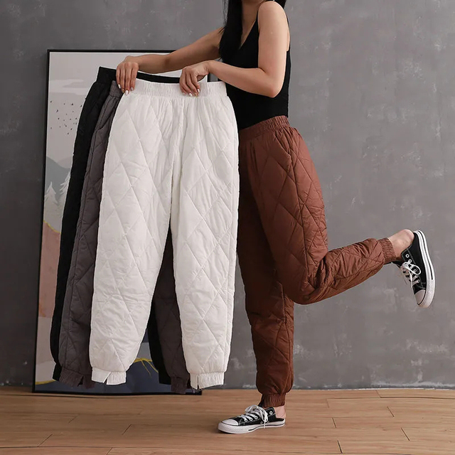 Spodnie Harem zimowe Lucyever 2021, bawełniane, pikowane, wysoki stan - tanie ubrania i akcesoria