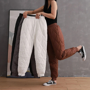 Spodnie Harem zimowe Lucyever 2021, bawełniane, pikowane, wysoki stan