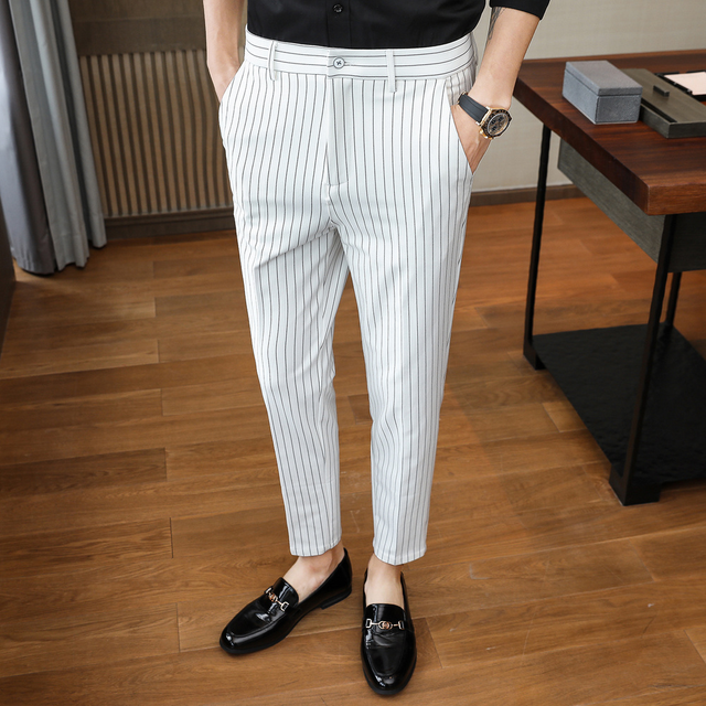 Męskie letnie spodnie do garnituru - klasyczny formalny strój biznesowy 2021, weselny Slim Fit - tanie ubrania i akcesoria