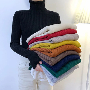 Nowa kolekcja: Sweter kobiecy Zoki 2021 z golfem, długim rękawem, slim, elastyczny, jednolity kolor