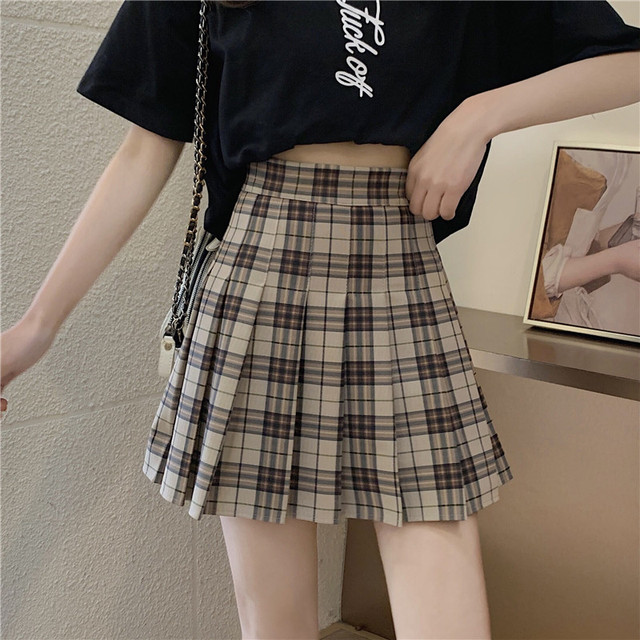Damska plisowana spódnica w kratę wiosna/lato - lekka i modne koreańskie ubranie - tanie ubrania i akcesoria