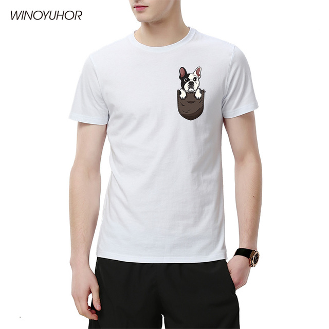 Nowa letnia koszulka męska z krótkim rękawem | Luźna koszulka O-neck Streetwear bawełniana | Drukowane wzory | Kieszonka z motywem psa - tanie ubrania i akcesoria