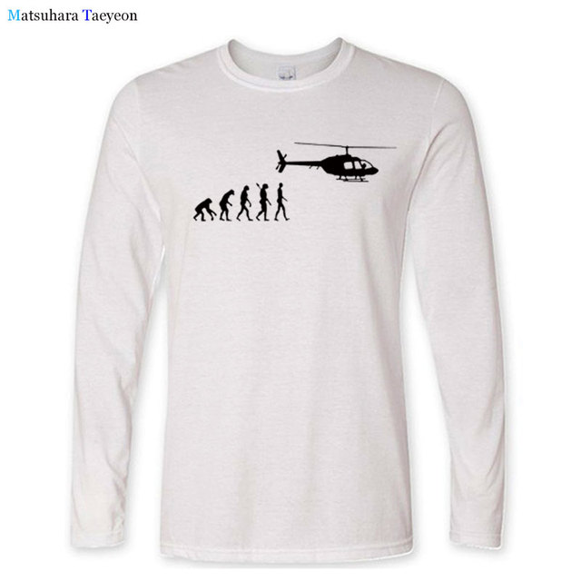 Męska bawełniana koszulka z długim rękawem Casual Evolution Helikopter T-shirt - tanie ubrania i akcesoria