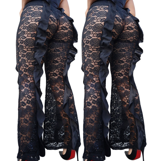 Czarne spodnie capri z wydrążonymi koronkami - Moda lato 2021 - tanie ubrania i akcesoria