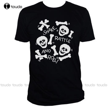 Koszulka męska z grafiką czaszek i kości w wysokiej jakości, styl Goth Rockabilly