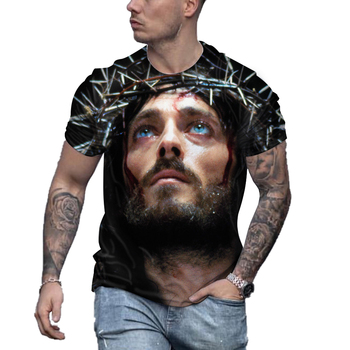 Jezus Chrystus T-shirt męski 3D - krótki rękaw, duży rozmiar, streetwear