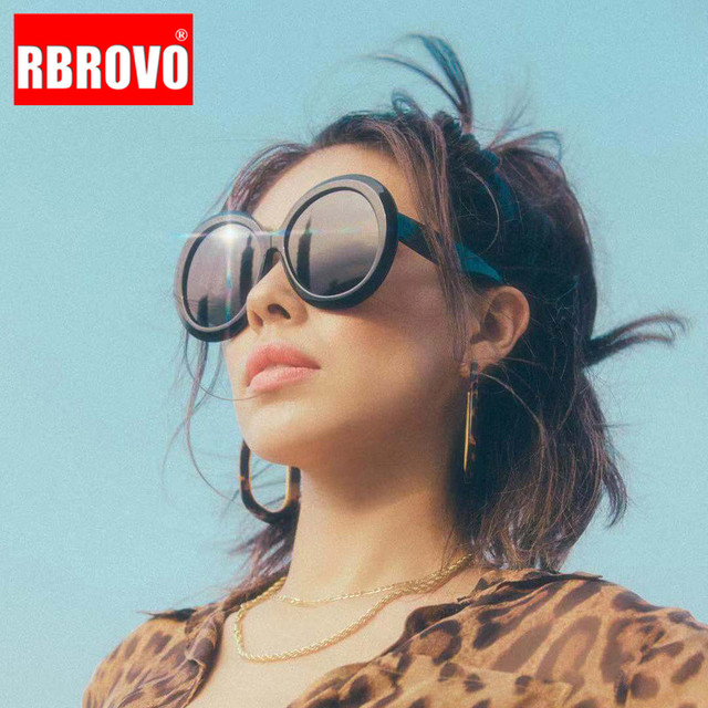 Duże okulary przeciwsłoneczne RBROVO 2021 z klasyczną plastikową ramką, okrągłe, unisex, ochrona UV400 - tanie ubrania i akcesoria