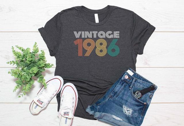 Koszulka z krótkim rękawem Vintage 1986 35. Urodziny - prezent na imprezę, zabawny napis, bawełna, rozmiar Plus, O Neck, unisex - tanie ubrania i akcesoria