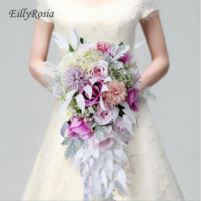 Jasnofioletowy bukiet ślubny EillyRosia w stylu Macaron dla panny młodej - Ramo de La Boda - tanie ubrania i akcesoria