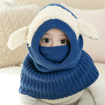 Czapka zimowa dla niemowląt z podszewką z ciepłym otulającym szyję kapeluszem, z uszami owczego kształtu, dla dziewczynki i chłopca