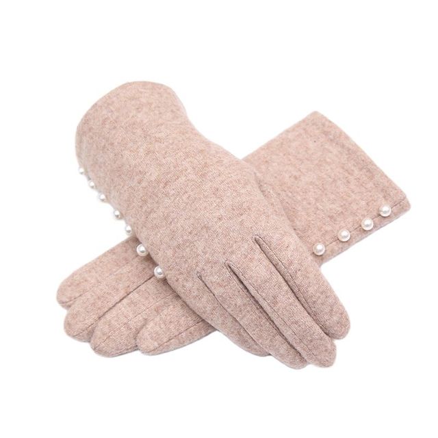 Damskie rękawiczki zimowe - dotykowe, wełniane, perłowe, eleganckie, modne, aksamitne wewnątrz - tanie ubrania i akcesoria
