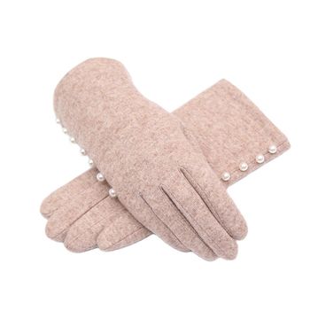 Damskie rękawiczki zimowe - dotykowe, wełniane, perłowe, eleganckie, modne, aksamitne wewnątrz