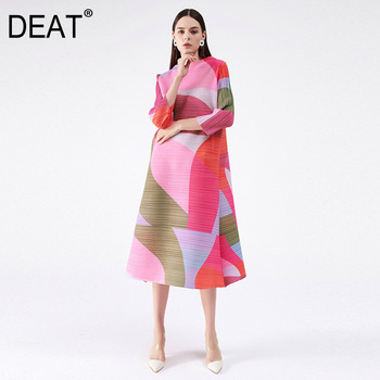 Sukienka plisowana DEAT 2021 dla kobiet w geometrycznym wzorze z pasem Sashes, długa, nowa jesienno-zimowa moda AM401