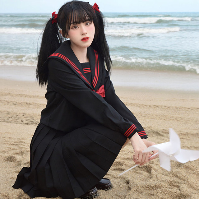 Jednolity marynarski strój szkolny z Japonii dla dziewcząt JK, czarna bluzka z krótkim/długim rękawem oraz plisowana spódnica w stylu kobiecego Anime Cos - tanie ubrania i akcesoria