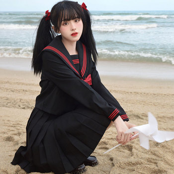 Jednolity marynarski strój szkolny z Japonii dla dziewcząt JK, czarna bluzka z krótkim/długim rękawem oraz plisowana spódnica w stylu kobiecego Anime Cos