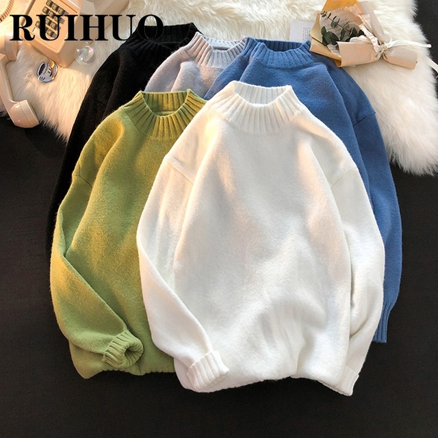 Męski sweter z dzianiny RUIHUO Vintage - stylowa odzież Harajuku, idealna na chłodne zimowe dni, wełniany, modny, dostępny w rozmiarach do 5XL, nowość na jesień 2021 - tanie ubrania i akcesoria