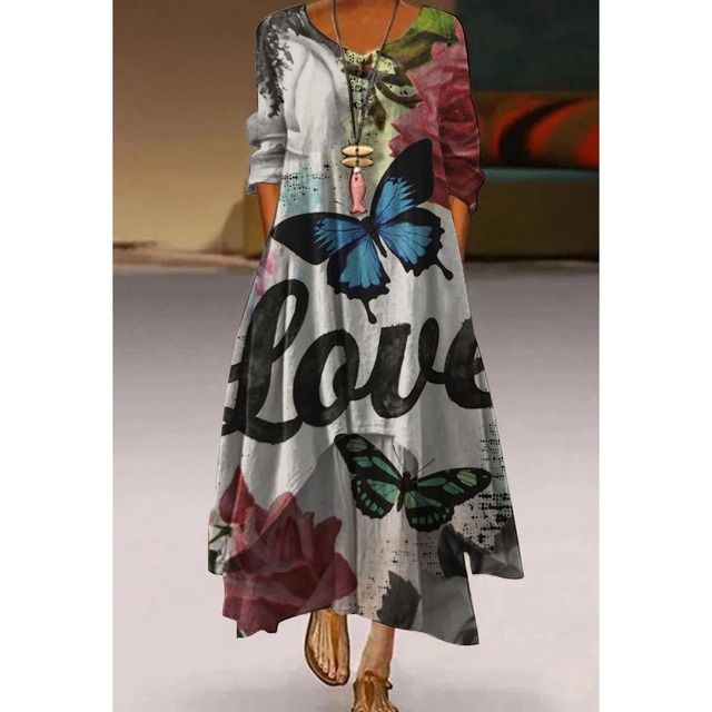 Maxi sukienka damska z nadrukiem motyla w stylu Harajuku - Retro i Casual vestido, sukienka wieczorowa z kwiatowym wzorem Zara - tanie ubrania i akcesoria