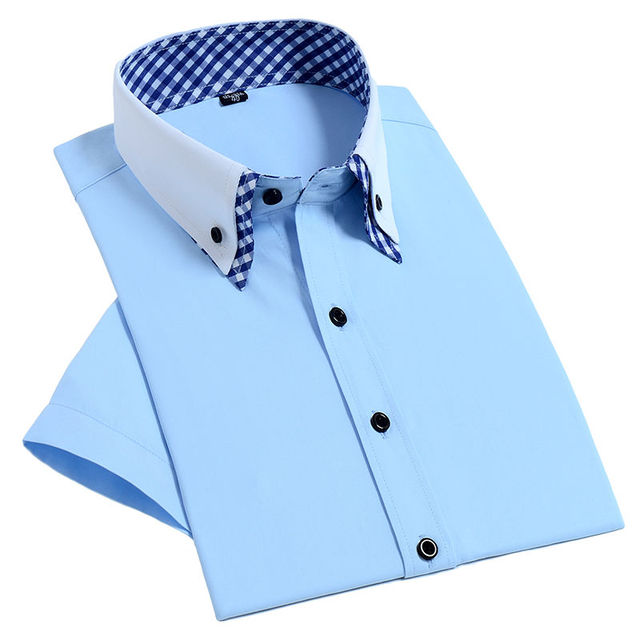 Wysokiej jakości krótkorękawnik męski Non Iron Fashion - dwuwarstwowa, regularna koszula biznesowa - Camisa - tanie ubrania i akcesoria