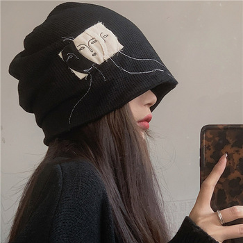 Modna czapka zimowa damska - nowość jesień 2021, czarna, aplikacja Slouchy, gruby model Skullies, idealna na chłodne dni