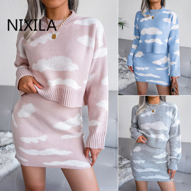 Garsonka damsko-jesienna Baiyun: sweter na drutach + szczupła spódnica - tanie ubrania i akcesoria