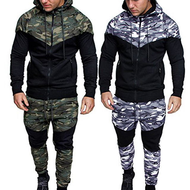 Sportowa odzież męska - zestaw jesienno-zimowy: bluza moro, spodnie, wysoka jakość - tanie ubrania i akcesoria